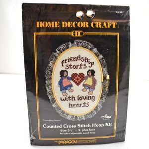 Vintage Paragon Friendship Starts Counted Cross Stitch Hoop Kit 8071 Sealed 1986